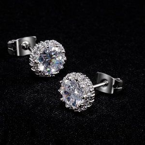New  Diamond/April  Birthstone Stud Earrings Set, Copper Plated Cubic Zi…
